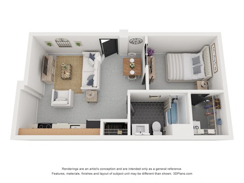 Floor plan for 1 bed, 1 bath